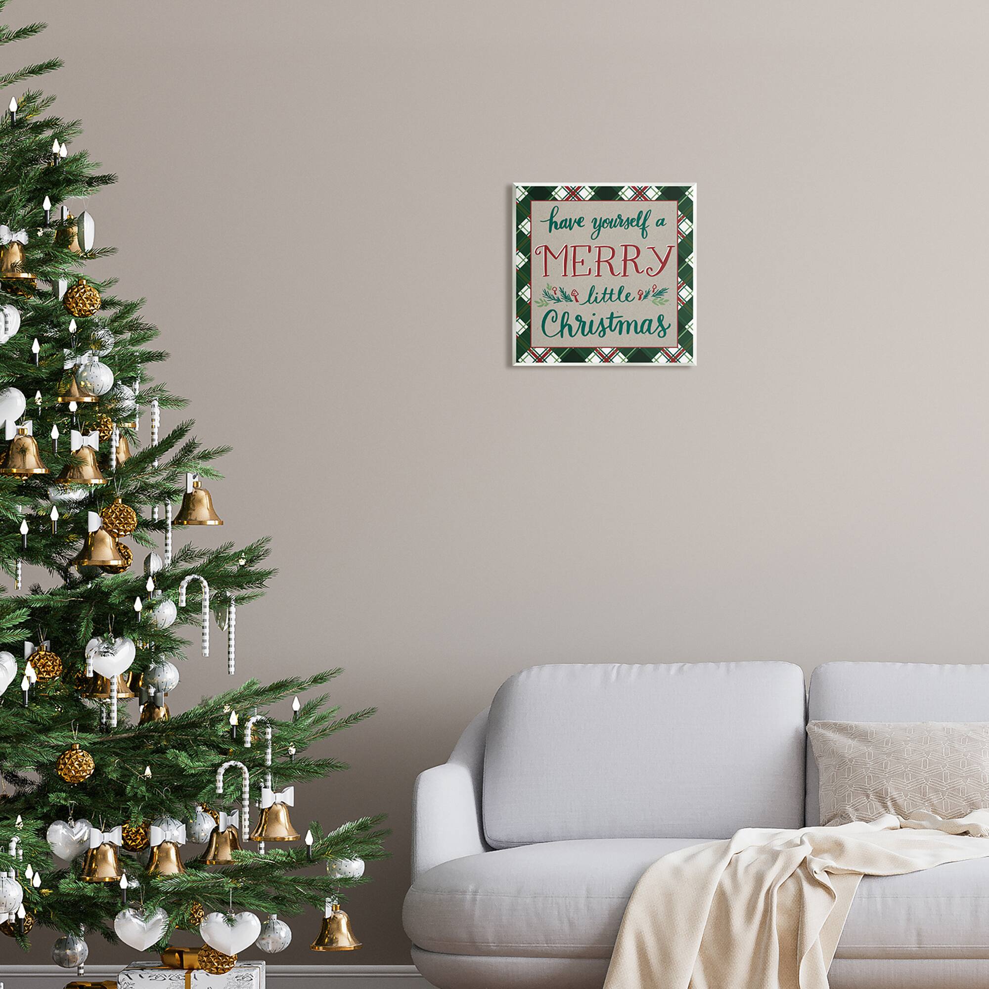 Stupell Industries Merry Little Christmas Plaid Holiday Wall Plaque Art